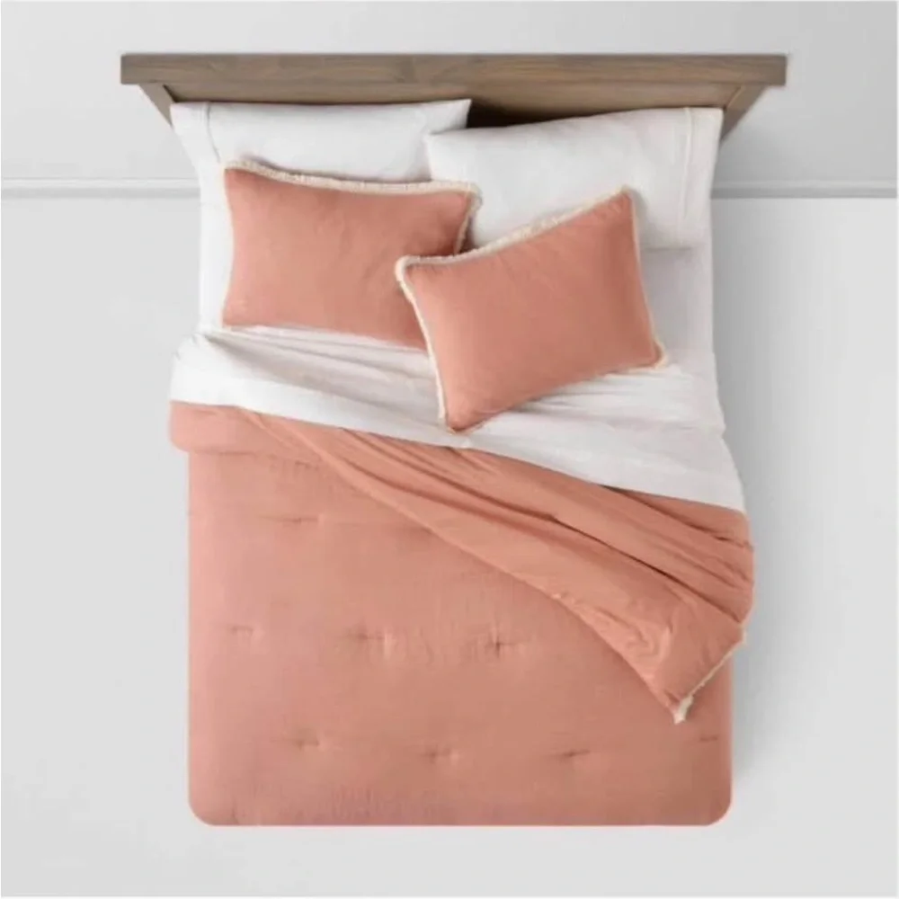 Threshold King Tassel Border Comforter Set, Terracotta/ White